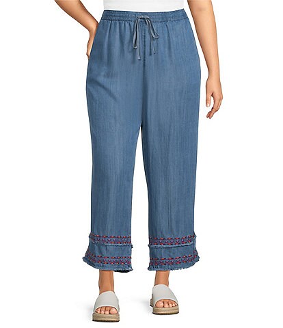 John Mark Plus Size Embroidered Wide Leg Pull-On Cropped Pants