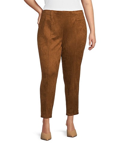John Mark Plus Size Faux Suede Flat Front Slim Straight Pull-On Pants