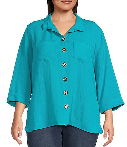 Point Collar Plus-Size Casual & Dressy Blouses