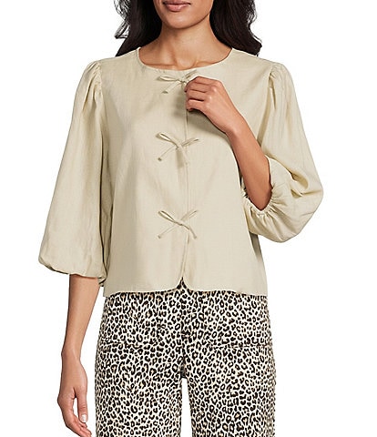 John Mark Round Neck 3/4 Bubble Sleeve Front Bow Ties Jacket