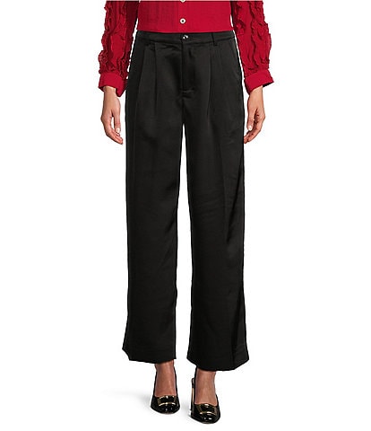 John Mark Satin Pleated Full Length Wide Leg Pant