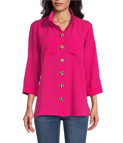 Pink Long Sleeve Shirred Peasant Blouse, Womens Tops