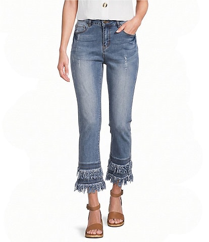 John Mark Straight Leg 5-Pocket Fringe Hem Crop Jeans