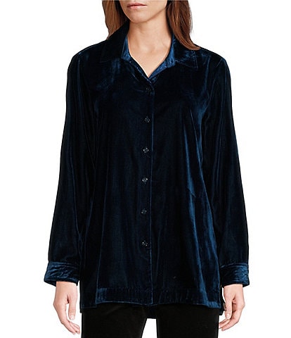 John Mark Velvet Stretch Collared Long Sleeve Button Down Top