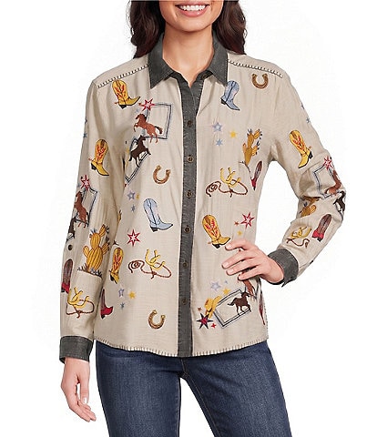 John Mark Western Novelty Point Collar Long-Roll Tab Sleeve Snap Front Shirt