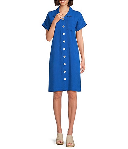 John Mark Wire Collar Short Dolman Sleeve Button-Front Dress