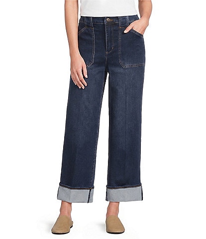 John Mark Woven Denim Wide Leg With Folded Cuff Jeans