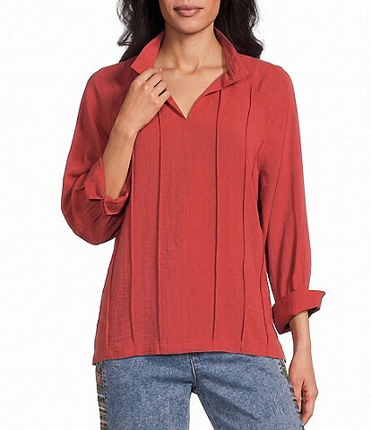 John Mark Woven Johnny Collar 3/4 Sleeve Blouse