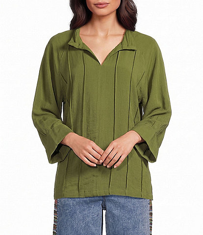 John Mark Woven Johnny Collar 3/4 Sleeve Blouse