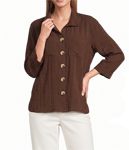 John Mark Woven Wire Collar 3/4 Sleeve Button /Front Shirt
