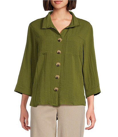 John Mark Woven Wire Collar 3/4 Sleeve Button /Front Shirt