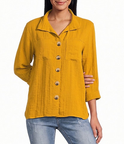 John Mark Woven Wire Collar 3/4 Sleeve Button /Front Shirt