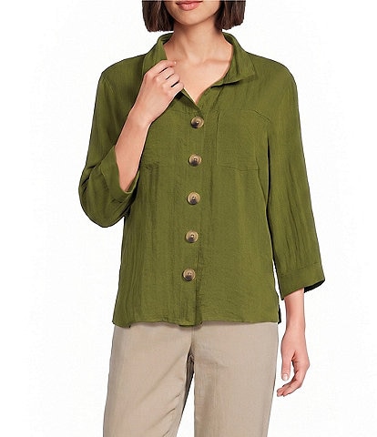 John Mark Woven Wire Collar 3/4 Sleeve Button Front Shirt