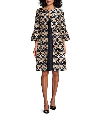 John Meyer Geometric Shantung 2-Piece Topper Coat-Dress