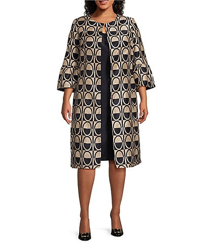 John Meyer Plus Size Geometric Shantung 2-Piece Topper Coat-Dress