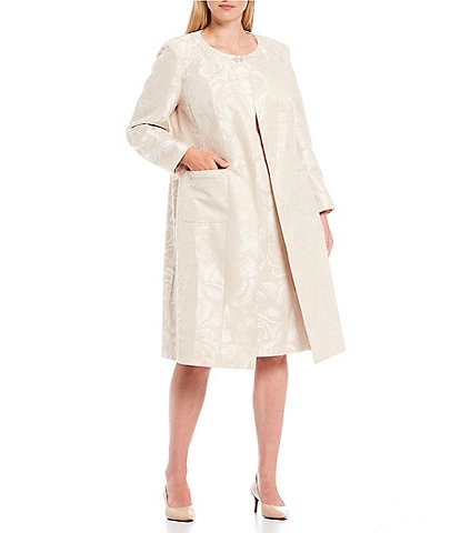 John Meyer Plus Size Jacquard Side Patch Pocket 2-Piece Topper Jacket Dress