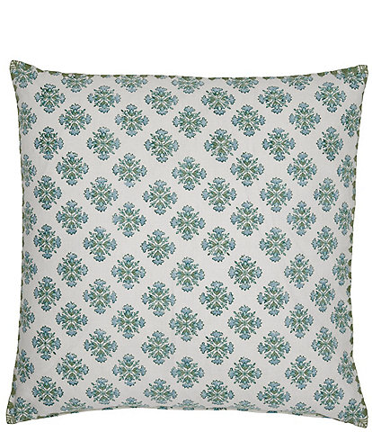 John Robshaw Junu Sage Hand Block Printed Cotton & Linen Square Pillow