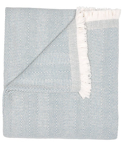 John Robshaw Lavanya Woven Cotton Herringbone Fringed Throw Blanket