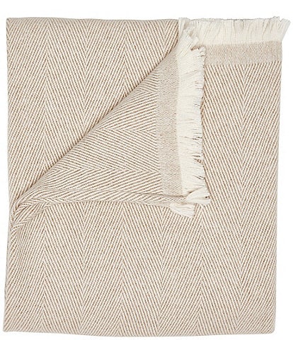 John Robshaw Lavanya Woven Cotton Herringbone Fringed Throw Blanket