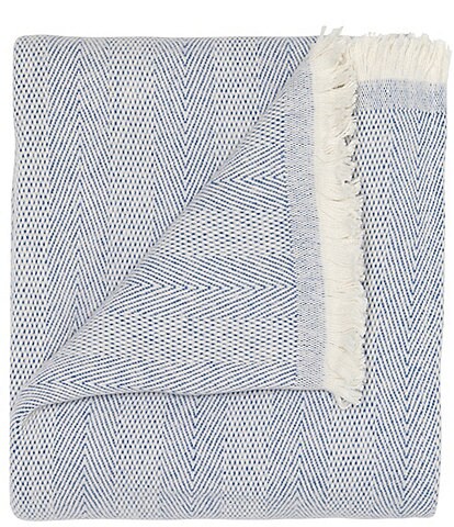 John Robshaw Lavanya Woven Cotton Herringbone Fringed Throw Blanket