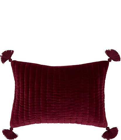 John Robshaw Velvet Berry Channel Quilted and Tasseled Rectangular Pillow