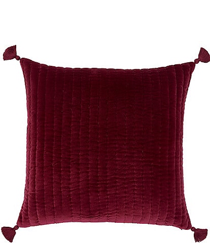 John Robshaw Velvet Berry Channel Quilted and Tasseled Square Pillow