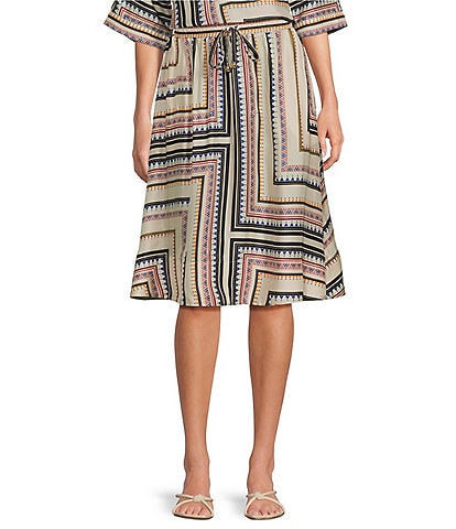 JOHNNY WAS Blythe Geometric Printed Silk Blend A-Line Coordinating Midi Skirt