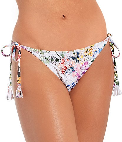 JOHNNY WAS Eyelet Jungle Floral Side Tie Hipster Swim Bottom