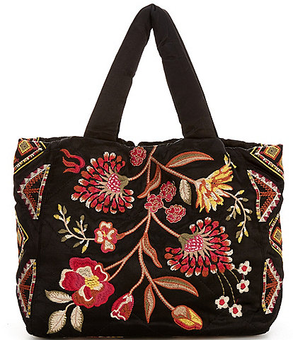 JOHNNY WAS Floral Lilith Quilted Satin Tote Bag