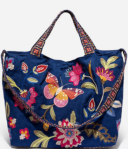 JOHNNY WAS Gracey Linen Embroidered Tote Bag