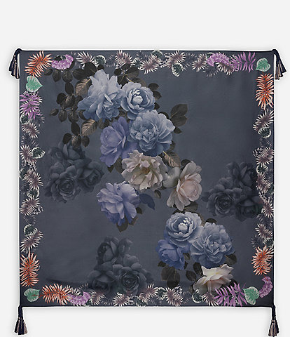 JOHNNY WAS Grey Floral Silk Square Scarf