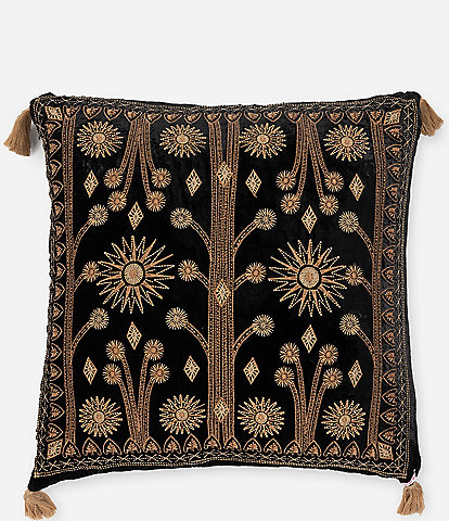JOHNNY WAS Heidi Velvet Embroidered Tasseled Square Pillow