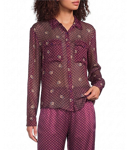 JOHNNY WAS Jacobi Silk Geometric Dot Floral Print Collared Long Sleeve Button-Front Coordinating Shirt
