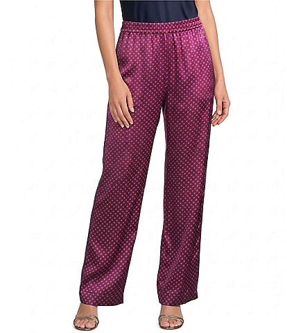 JOHNNY WAS Kanni Silk-Blend Geometric Print Coordinating Straight Leg Pull-On Pants