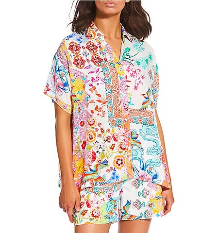 JOHNNY WAS Paula Camp Shirt Swim Cover Up