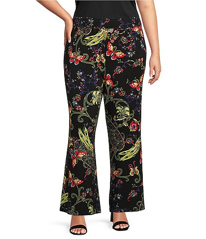 JOHNNY WAS Plus Size Butterfly Floral Print Wide Leg Pull-On Pants