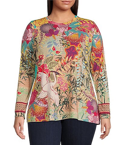 JOHNNY WAS Plus Size Getsu Favorite Exotic Floral Print Long Sleeve Tee