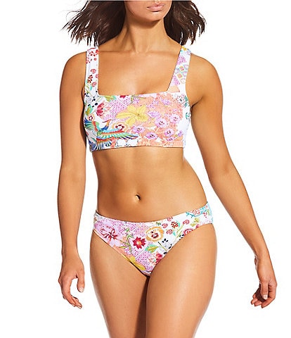 JOHNNY WAS Reverse Pique Square Neck Cropped Swim Top & Hipster Swim Bottom