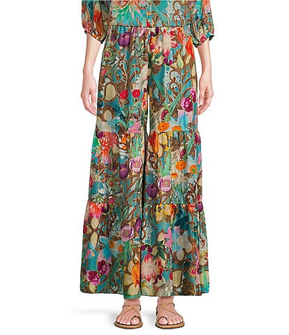 JOHNNY WAS Violetta Floral Print Tiered Coordinating Wide-Leg Pants
