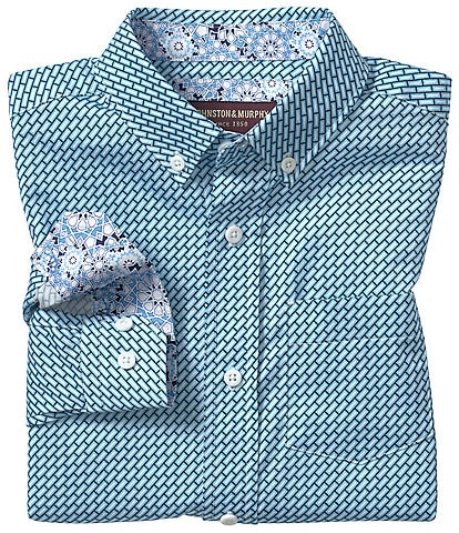 Johnston & Murphy Big Boys 8-20 Long Sleeve Bar-Printed Woven Shirt