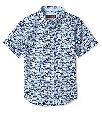 Johnston & Murphy Little/Big Boys 4-16 Blue Hidden Shark Short Sleeve Woven Shirt