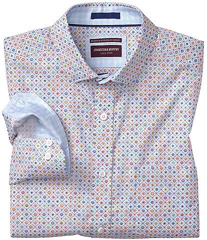 Johnston & Murphy Floral Tile Print Long Sleeve Woven Shirt