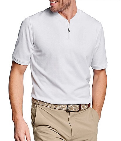 Johnston & Murphy Knit Jacquard Quarter-Zip Short Sleeve Polo Shirt