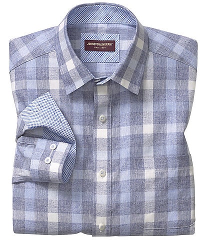 Johnston & Murphy Large Check Linen Long-Sleeve Woven Shirt
