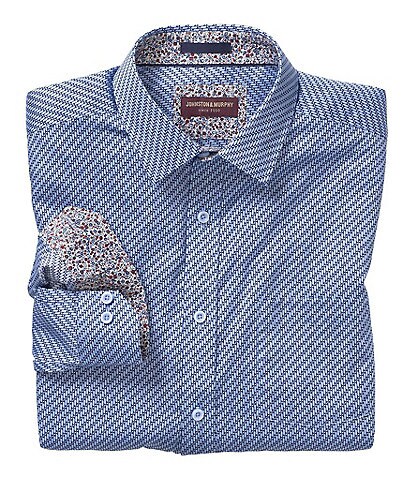 Johnston & Murphy Linked Bar Print Long-Sleeve Woven Shirt