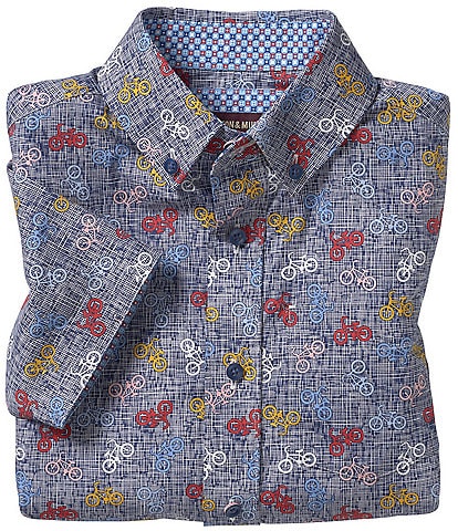 Johnston & Murphy Little /Big Boys 4-16 Short Sleeve Bicycle Printed Button Front Shirt