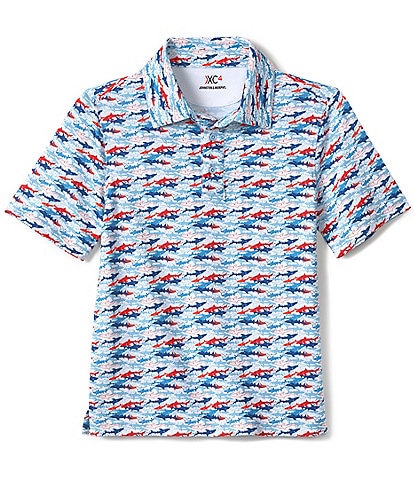 Johnston & Murphy Little/Big Boys 4-16 Americana Shark Print Short Sleeve Polo Shirt