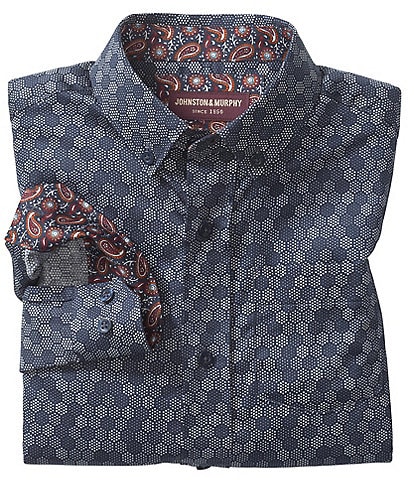 Johnston & Murphy Little/Big Boys 4-16 Long Sleeve Hexagon Print Button Down Shirt