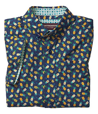 Johnston & Murphy Little/Big Boys 4-16 Navy Pineapple Print Woven Shirt