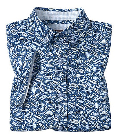 Johnston & Murphy Little/Big Boys 4-16 Short Sleeve Button Down Collar Chest Pocket Fishbone Print Shirt